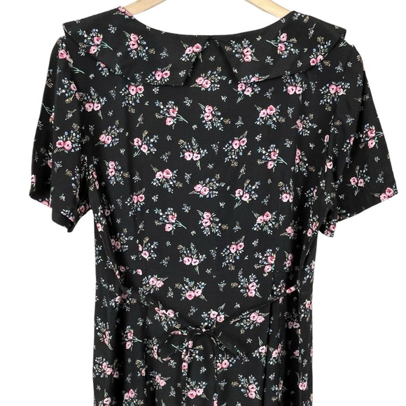 Vintage 90’s Erika Cottagecore Black Floral Midi Dress Size Medium - Picture 4 of 13
